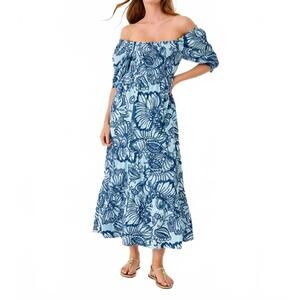 NEW LILLY PULITZER hadly short sleeve smocked maxi dress in starlight navy/proud